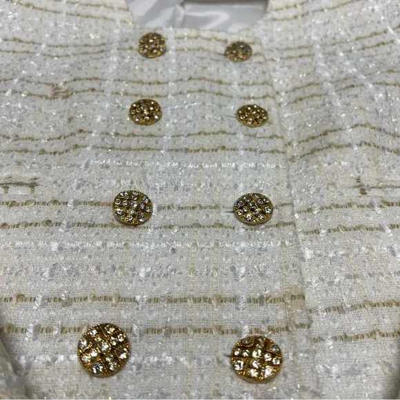 Christian Dior Women’s Blazer Size 12 White And Gold Tweed Jacket Vintage - Picture 4 of 14